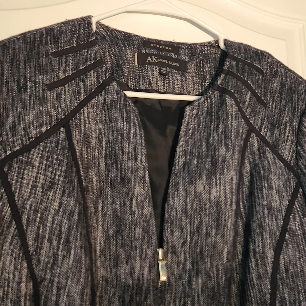 Anne Klein Blue-Black Textured Zip-Front Blazer